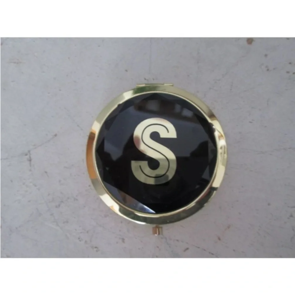 Modern‎ Expressions Monogramed S Black Gold Tone Compact Mirror Geometric shape